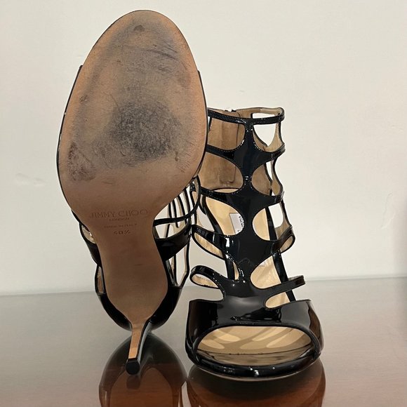 EUC Jimmy Choo Ren 100 Cut Out Black Leather Heels - Picture 12 of 13